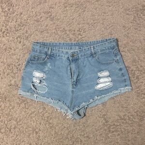 SHEIN Light Blue Distressed Denim Cutoff Shorts